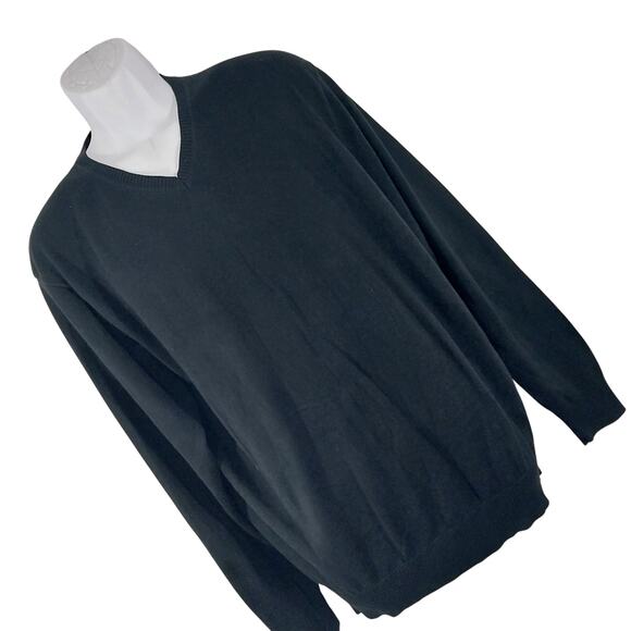 JOSEPH A. BANK! RICH BLACK 100% PIMA COTTON V-NECK PULLOVER SWEATER! SZ L - Picture 1 of 8